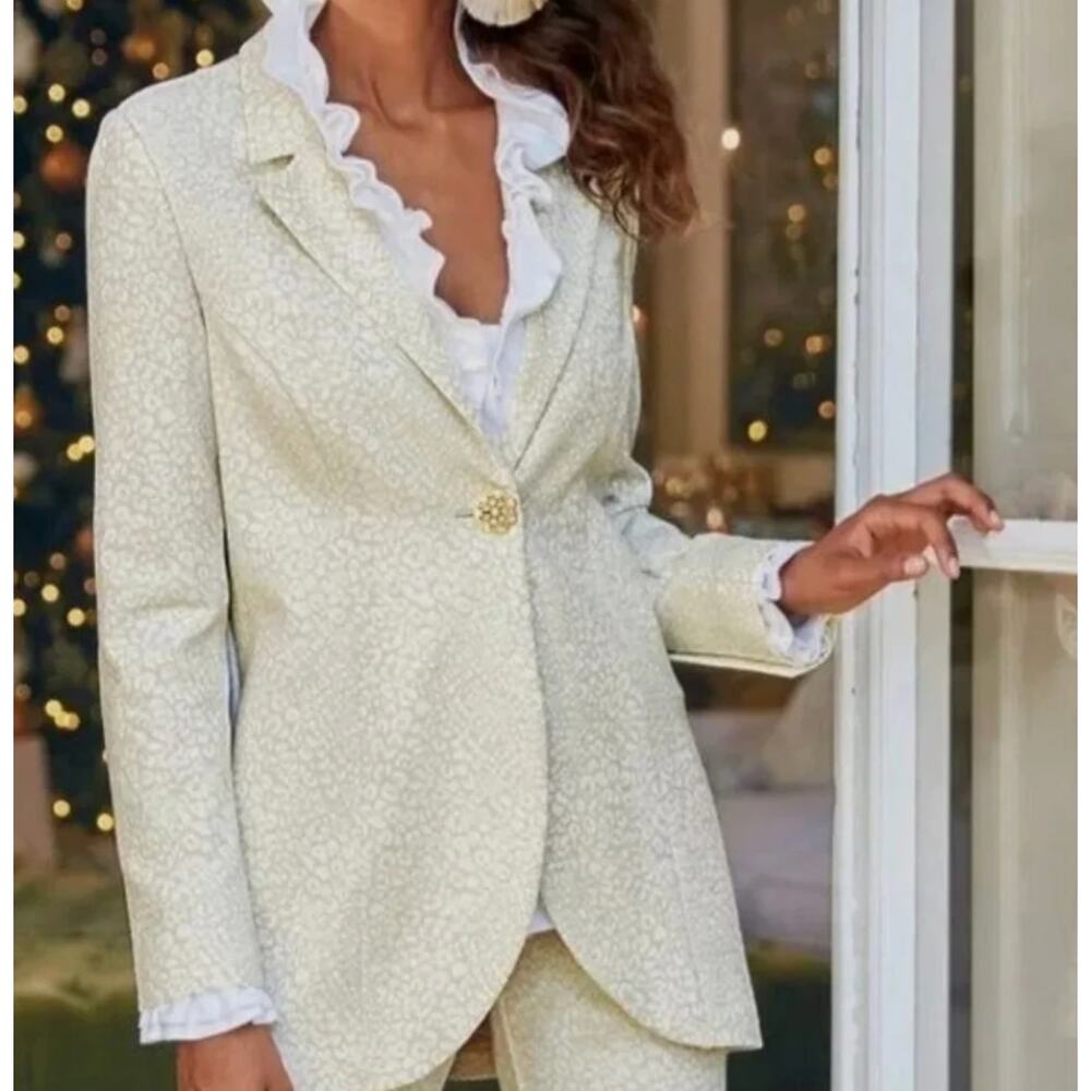 Soft Surroundings Beige Leotine Leopard Print Ponte Blazer Jacket Sz Medium EUC